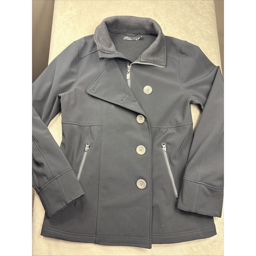 Prana Womens Medium Button Front Water Resistant Soft Shell Jacket Black EUC - Picture 2 of 16